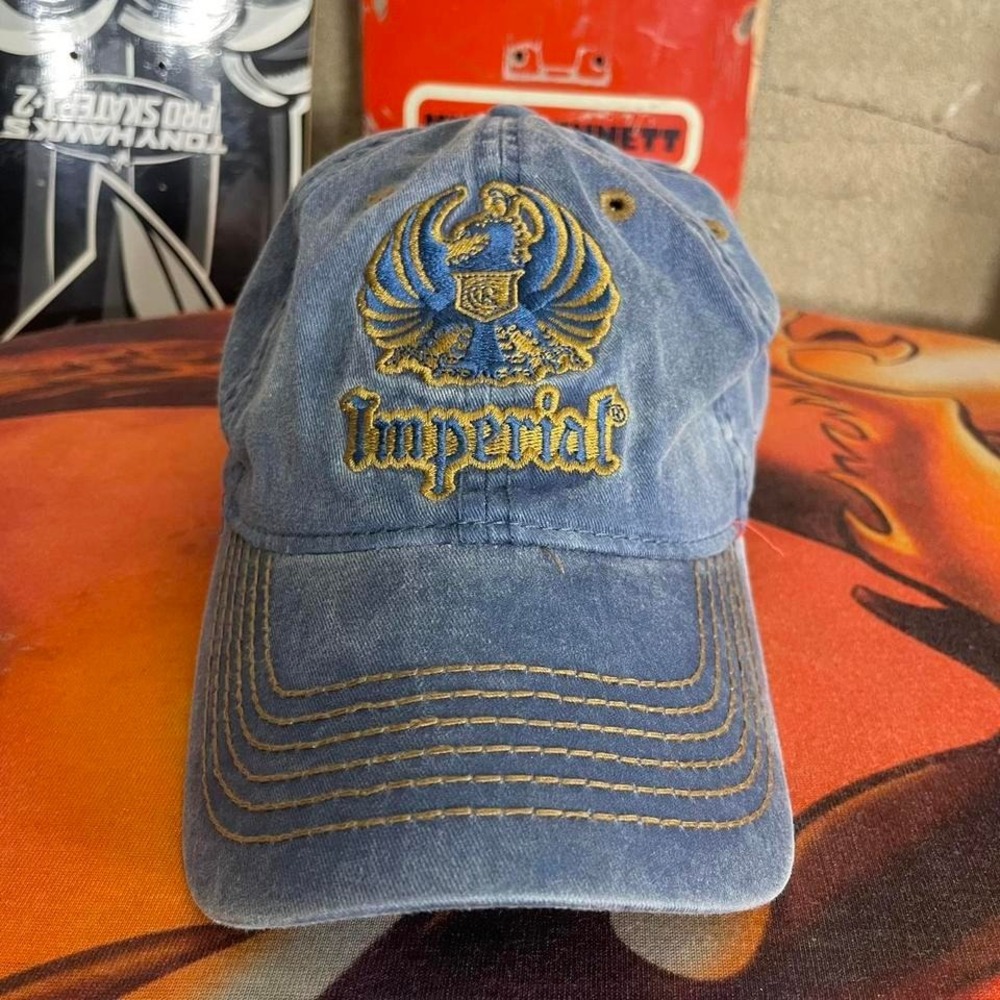 Imperial Blue Denim Hat with Gold Embroidery – Skater Style